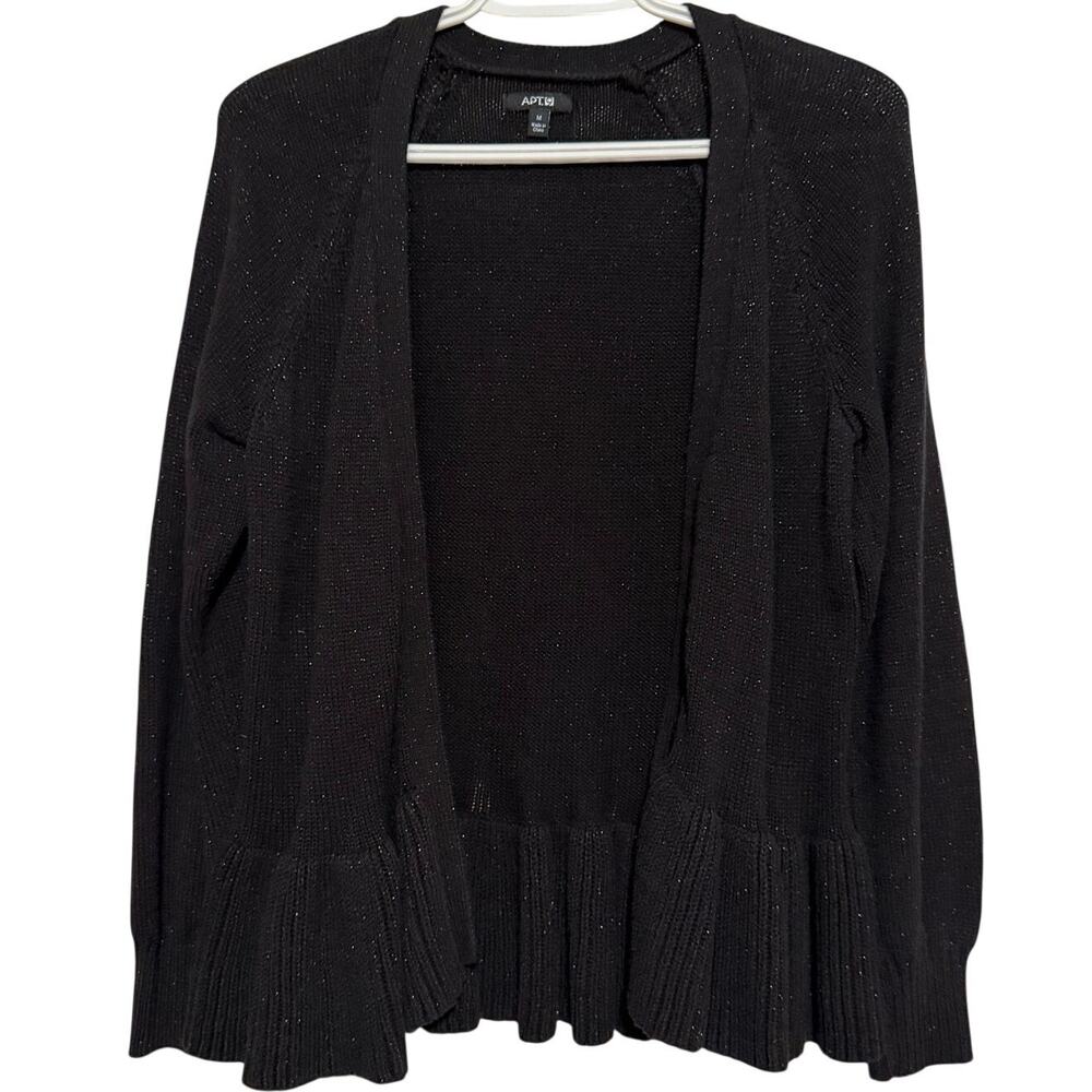Apt. 9 Women's Black Woven Silver Metallic Thread Open Front Cardigan Size M
